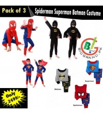 Pack of 3 - Spider Man Bat Man Super Man Costume for Kids